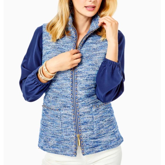 NWT Lilly Pulitzer Noella Vest Blue Thistle Resort Boucle size large org. 278.00 - Picture 10 of 11